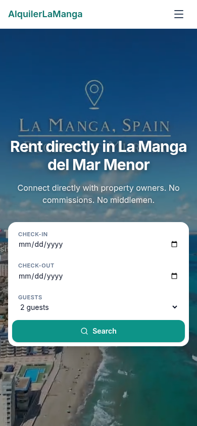 Alquiler en La Manga website on a phone