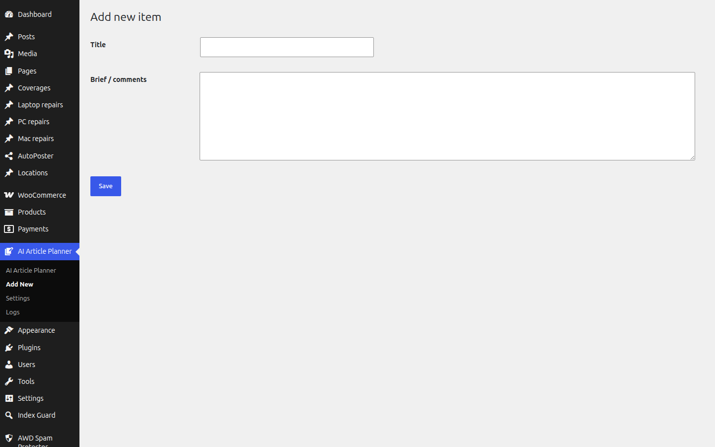 AWD Article Writer website on desktop