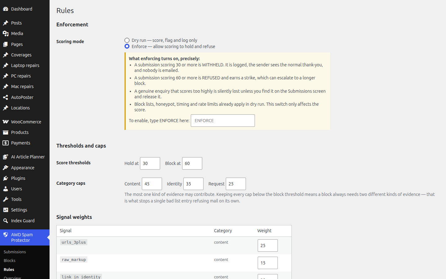 AWD Spam Blocker website on desktop