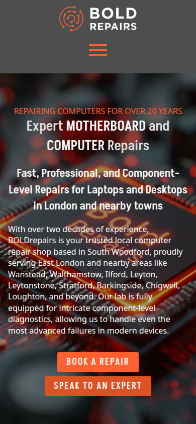 Bold Repairs website on a phone