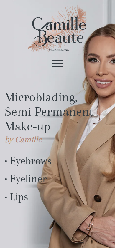 Camille Beauté website on a phone