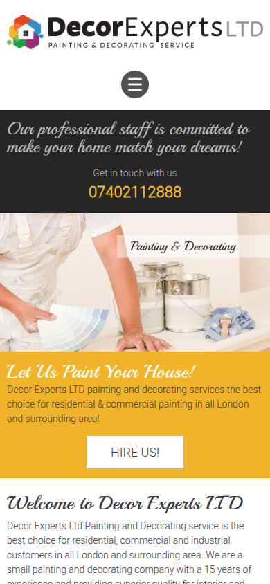 Decor Experts Ltd website on a phone