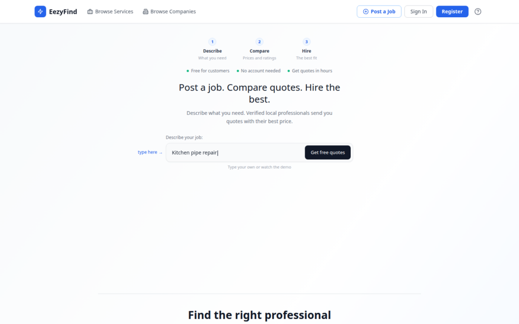 EezyFind website on desktop