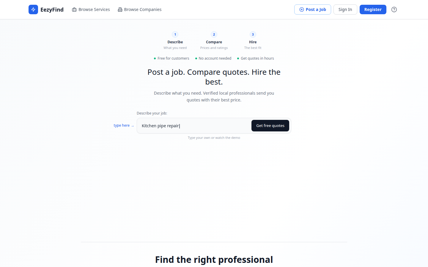 EezyFind website on desktop