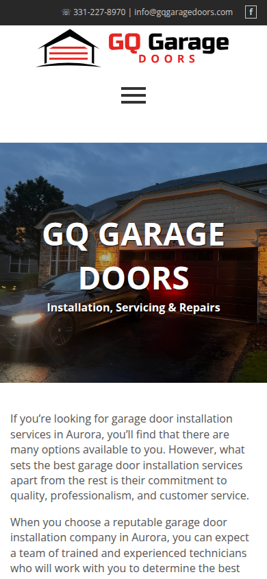 GQ Garage Doors website on a phone