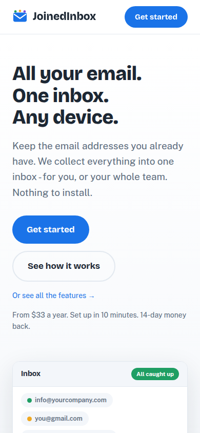 JoinedInbox website on a phone