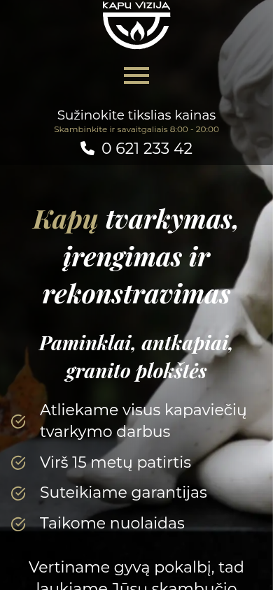 Svetainė „Kapų Vizija“ telefone