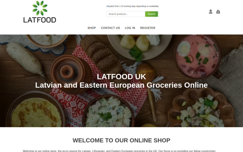 Latfood website on desktop