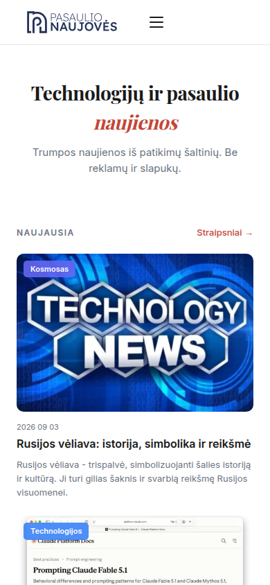 Svetainė „Pasaulio naujoves“ telefone