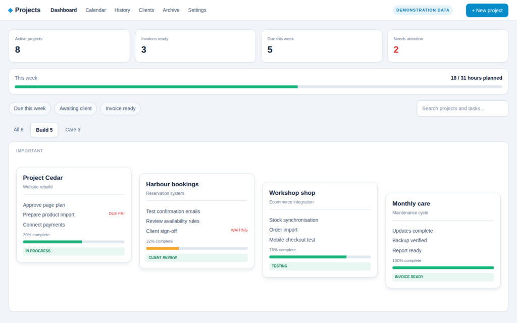 Projects CRM interface