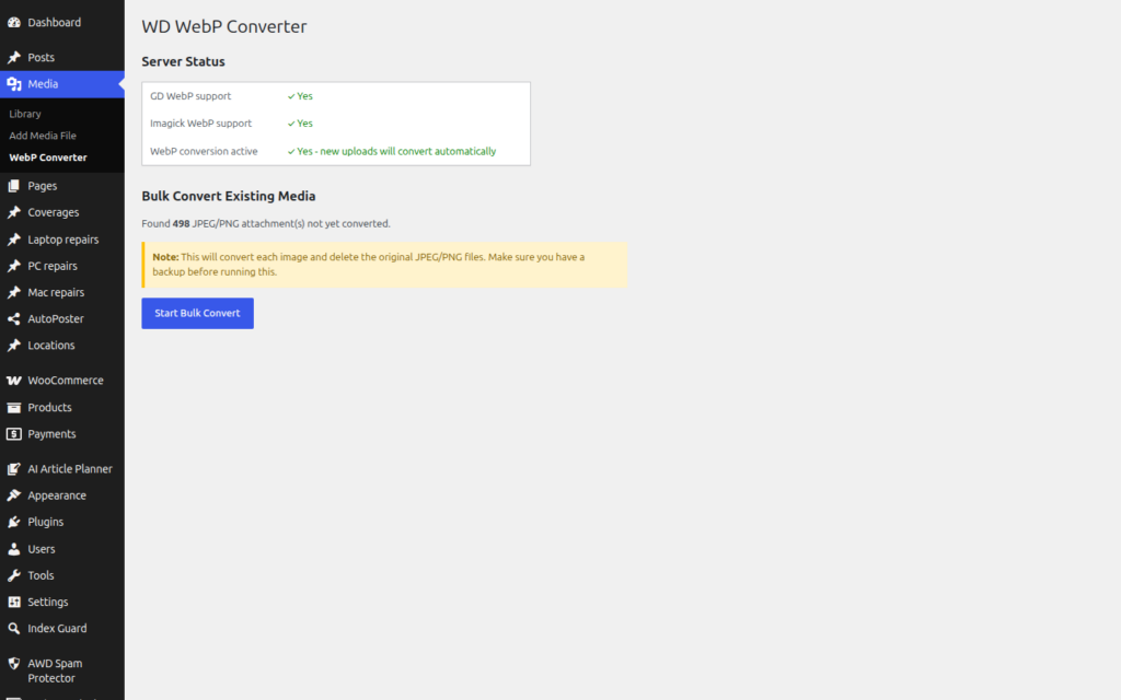 WebP Converter interface