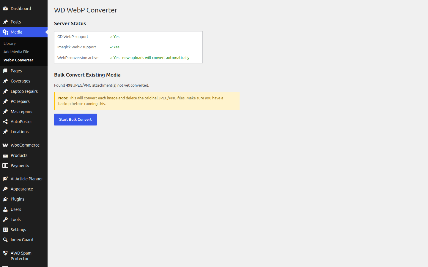 AWD WebP Converter website on desktop